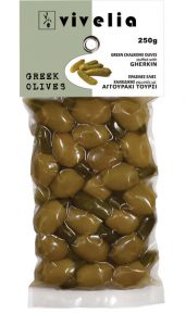 Olives vertes de Chalkidiki farcies aux cornichons