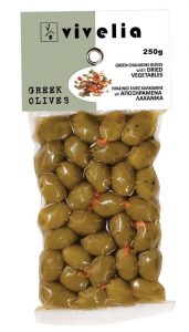 green Chalkidiki olives with dried vegetables