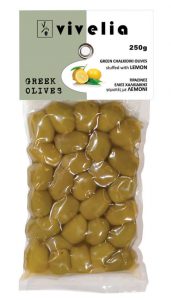 green Chalkidiki stuffed olives with lemon