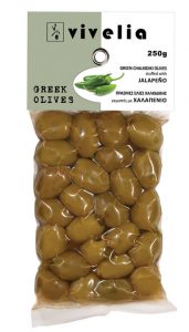 green Chalkidiki stuffed olives with lemon jalapeño